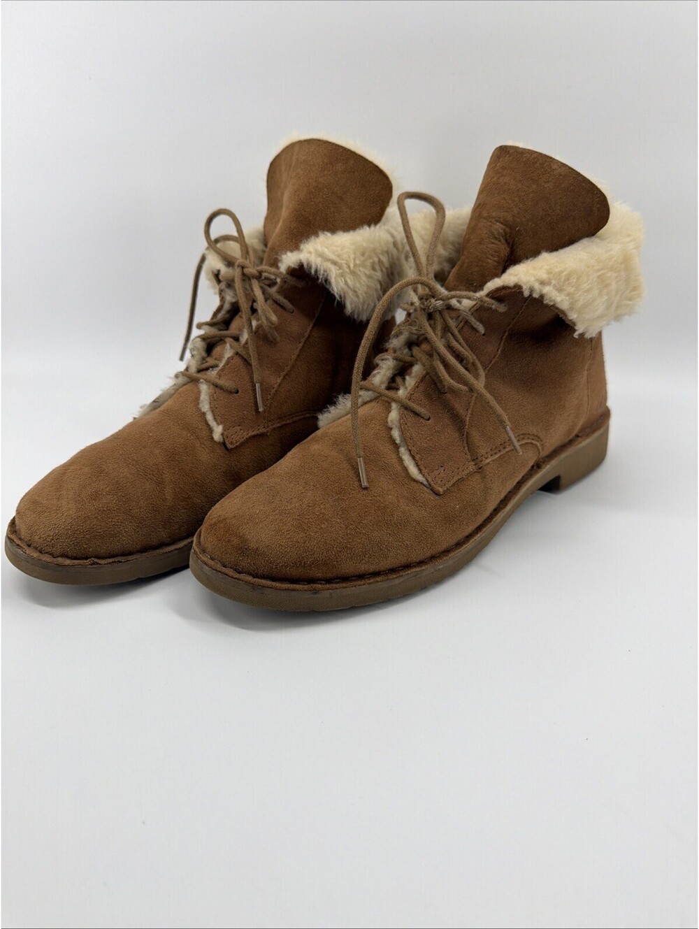 UGG Womens Boots Ankle Quincy Faux Fur Lined Suede Chestnut Sz 11